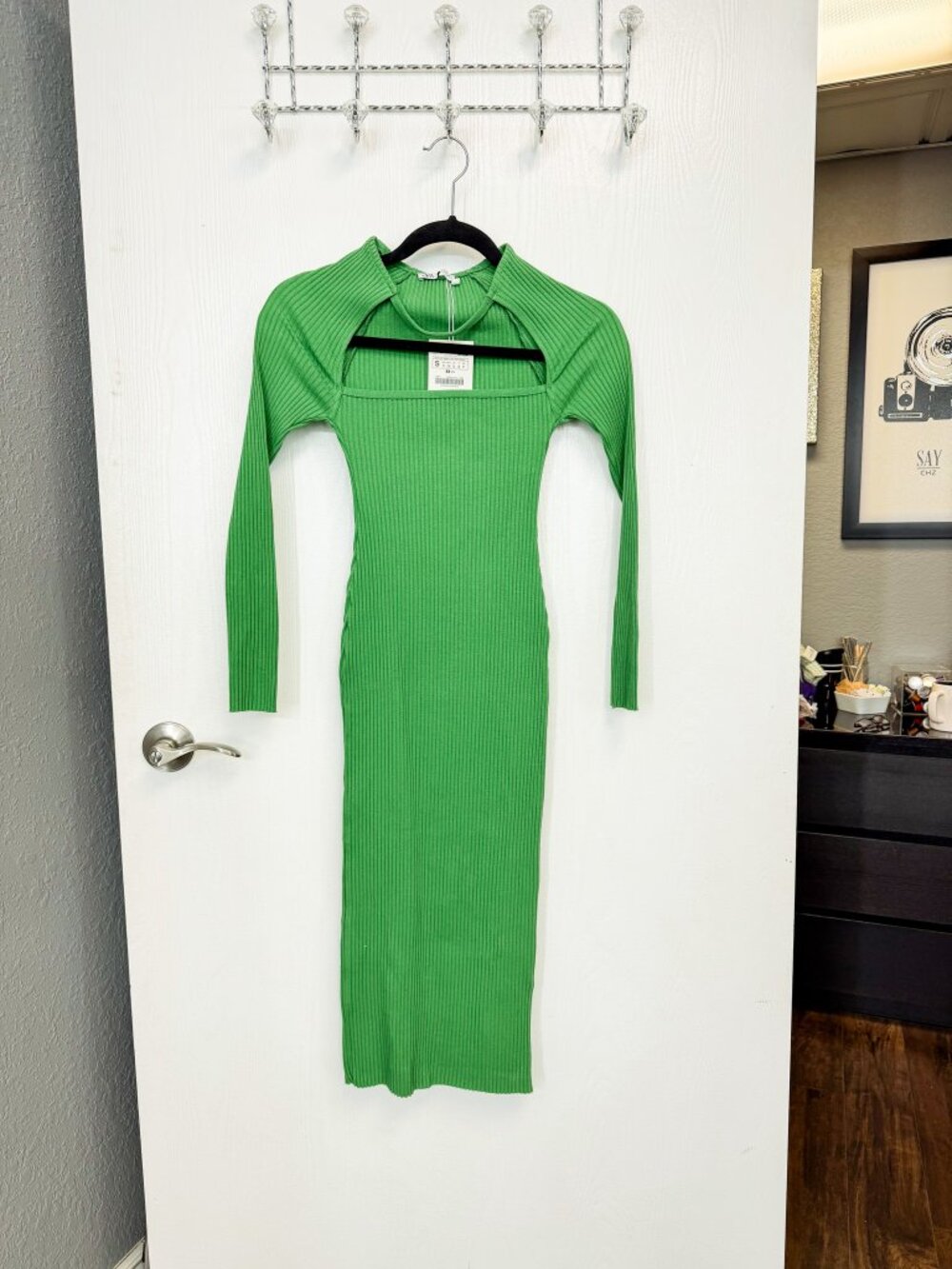 ZARA RIB ARM WARMER MIDI DRESS — INTENSE GREEN — SIZE SMALL — NWT